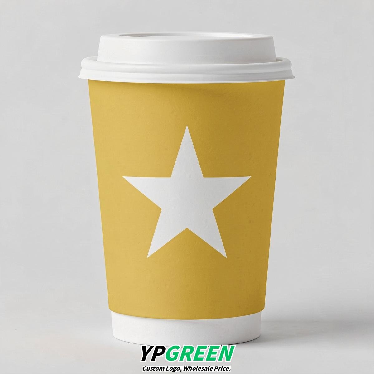 Lemon Yellow Stars Paper Cups with Lids 8-24oz