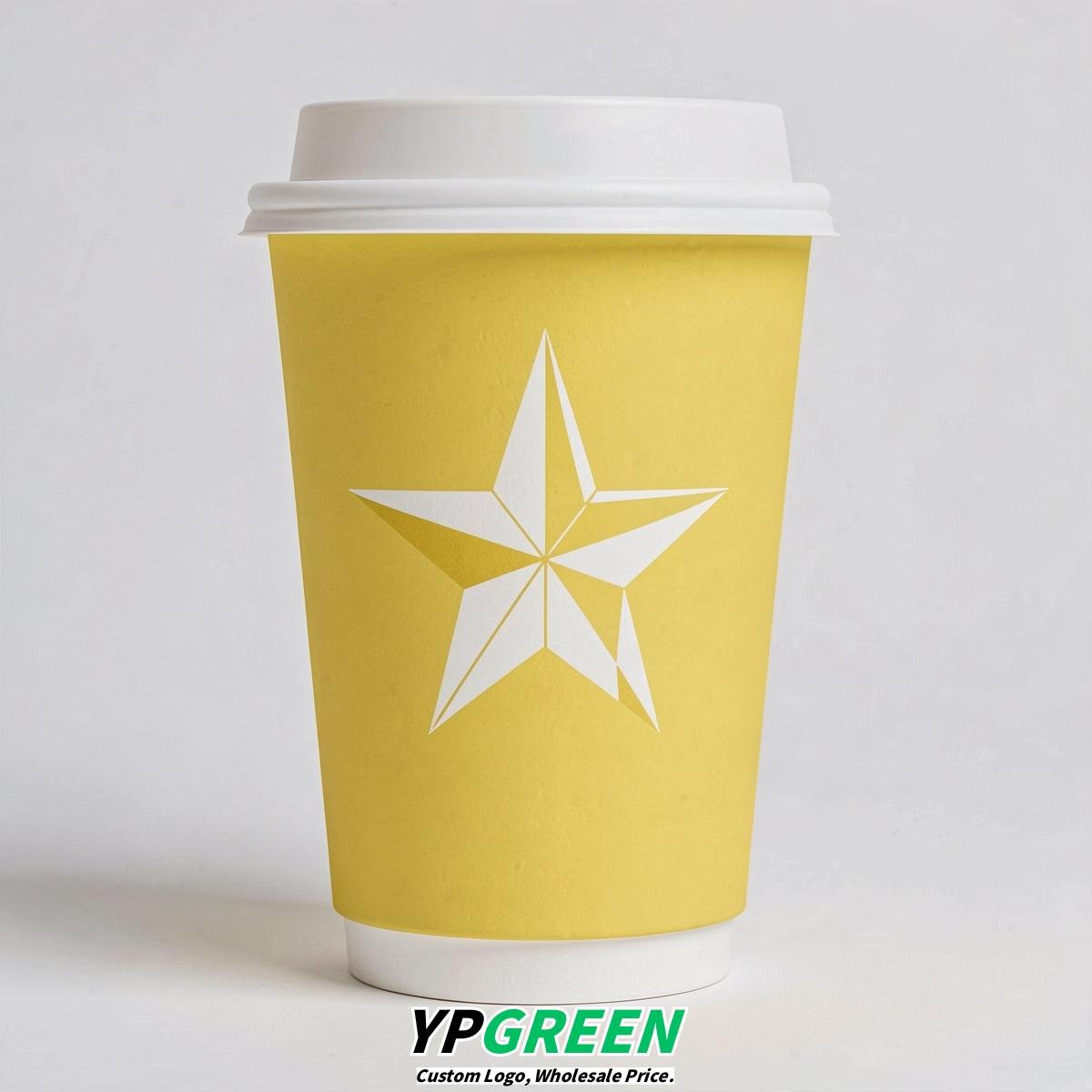 Lemon Yellow Stars Paper Cups with Lids 8-24oz