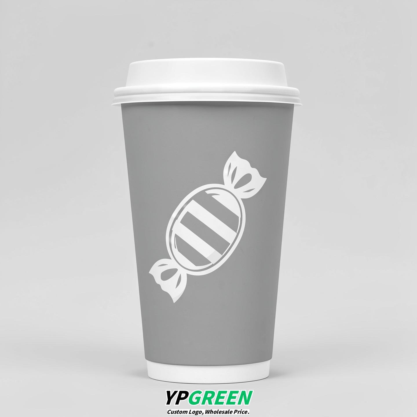 Light Slate Gray Paper Cups with Candy Logo & Lids 8-24oz