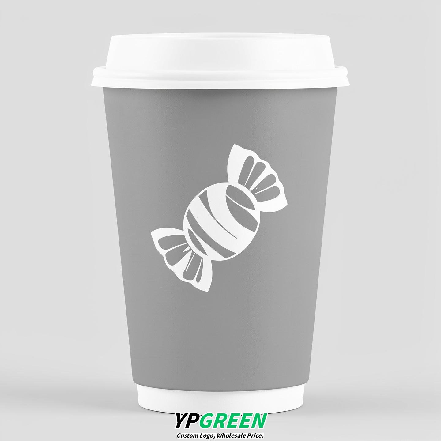 Light Slate Gray Paper Cups with Candy Logo & Lids 8-24oz