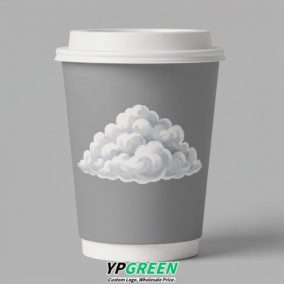 Light Slate Gray Paper Cups with Clouds Logo & Lids 8-24oz