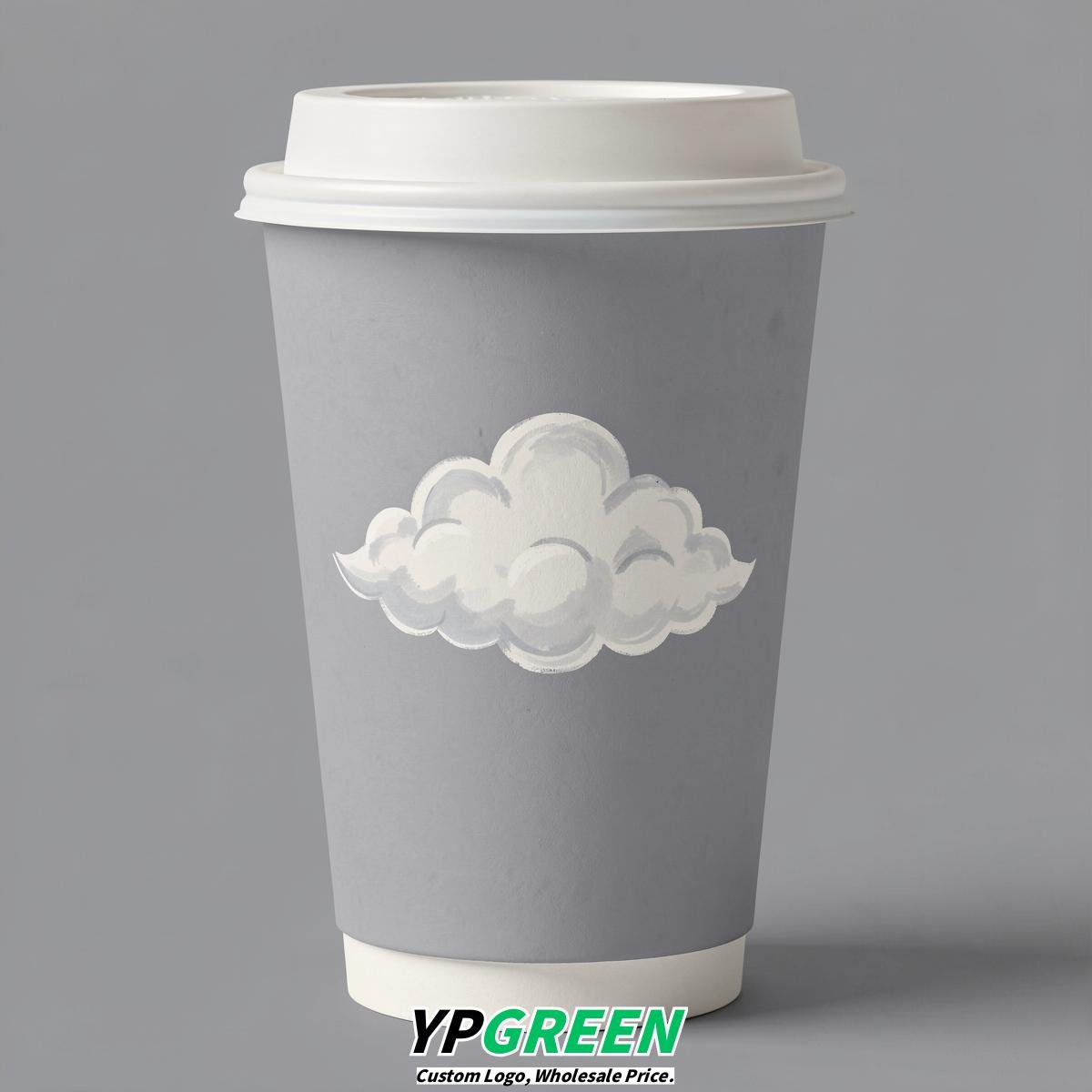 Light Slate Gray Paper Cups with Clouds Logo & Lids 8-24oz