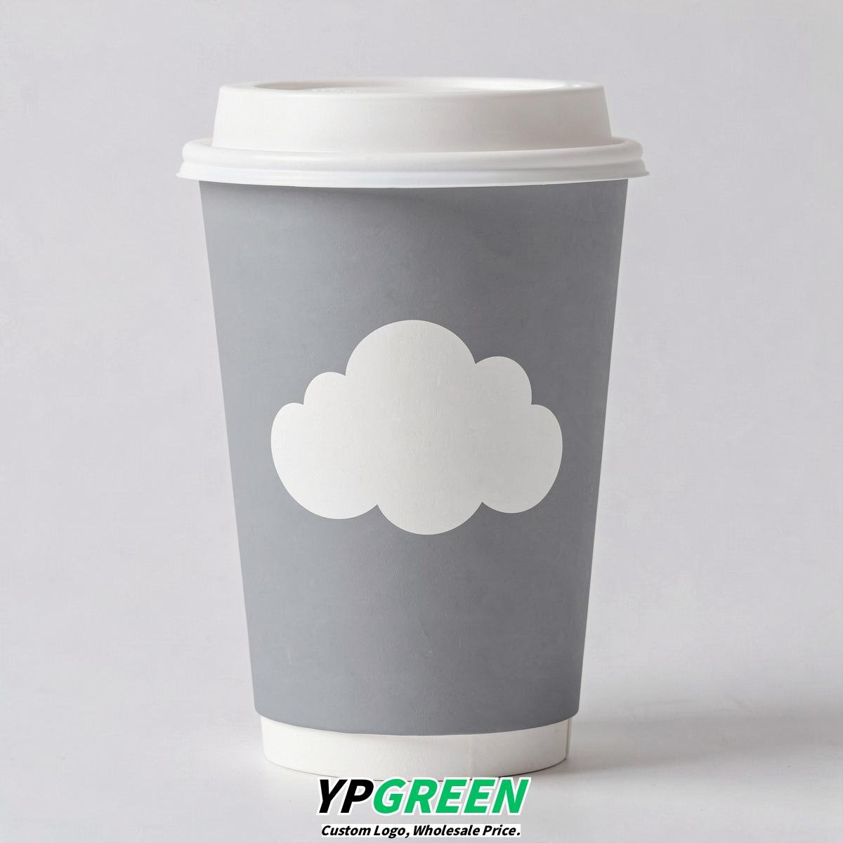 Light Slate Gray Paper Cups with Clouds Logo & Lids 8-24oz
