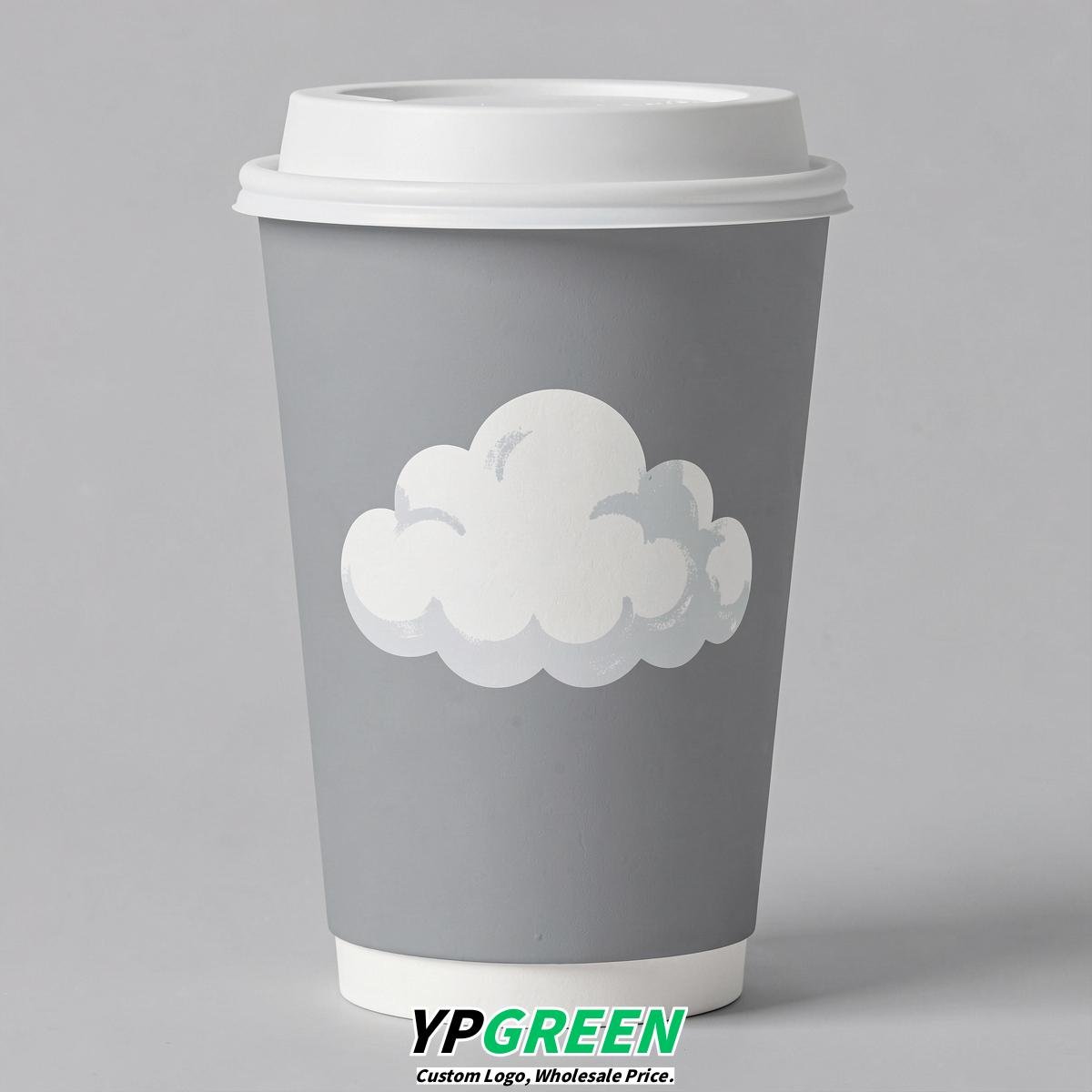 Light Slate Gray Paper Cups with Clouds Logo & Lids 8-24oz