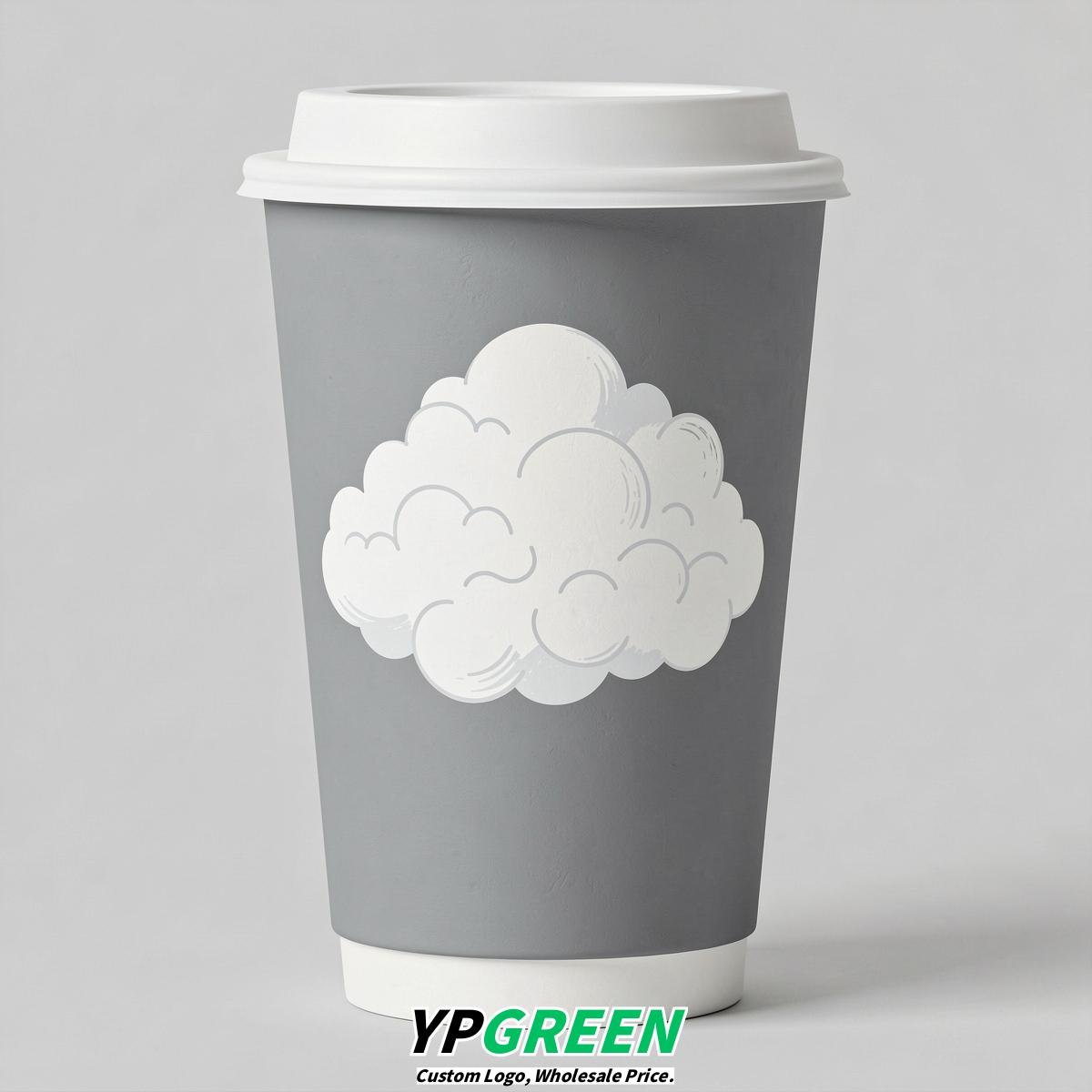 Light Slate Gray Paper Cups with Clouds Logo & Lids 8-24oz