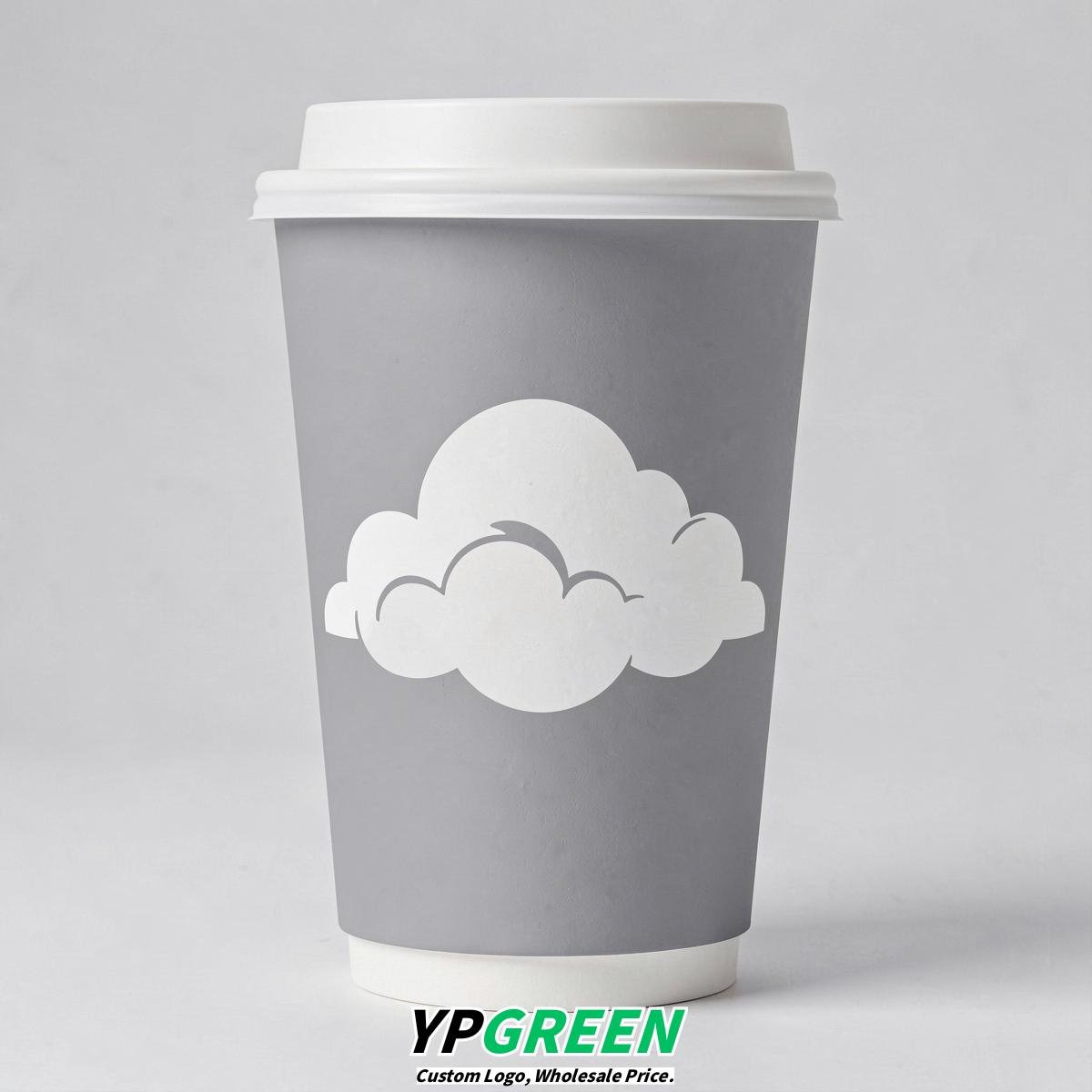 Light Slate Gray Paper Cups with Clouds Logo & Lids 8-24oz