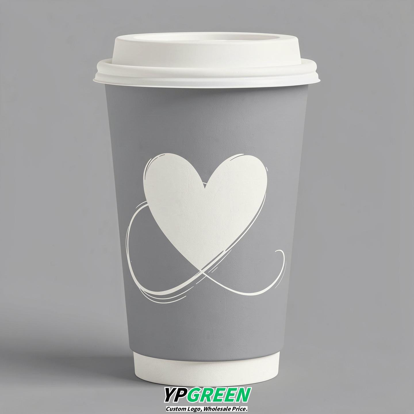 Light Slate Gray Heart Paper Cups with Lids 8-24oz