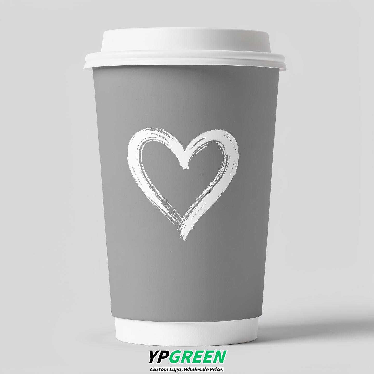 Light Slate Gray Heart Paper Cups with Lids 8-24oz