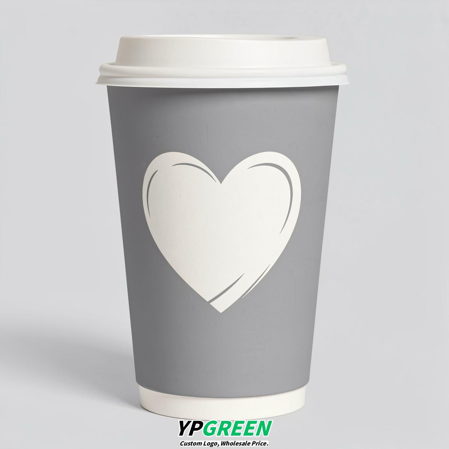 Light Slate Gray Heart Paper Cups with Lids 8-24oz
