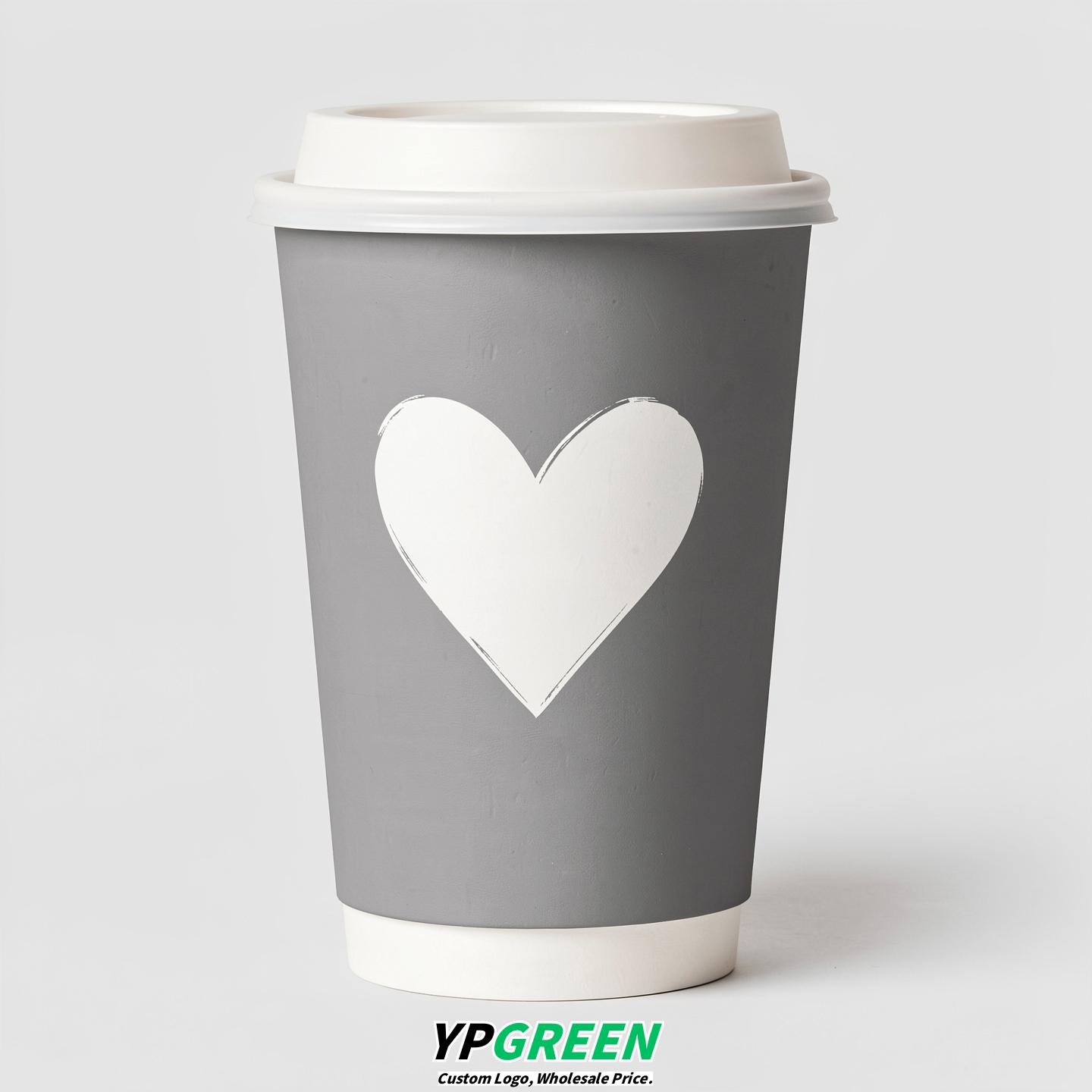 Light Slate Gray Heart Paper Cups with Lids 8-24oz