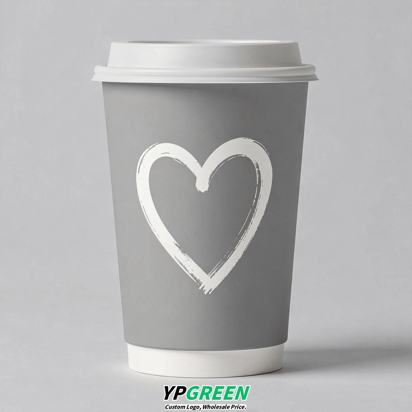 Light Slate Gray Heart Paper Cups with Lids 8-24oz Light Slate Gray Heart Paper Cups with Lids 8-24oz