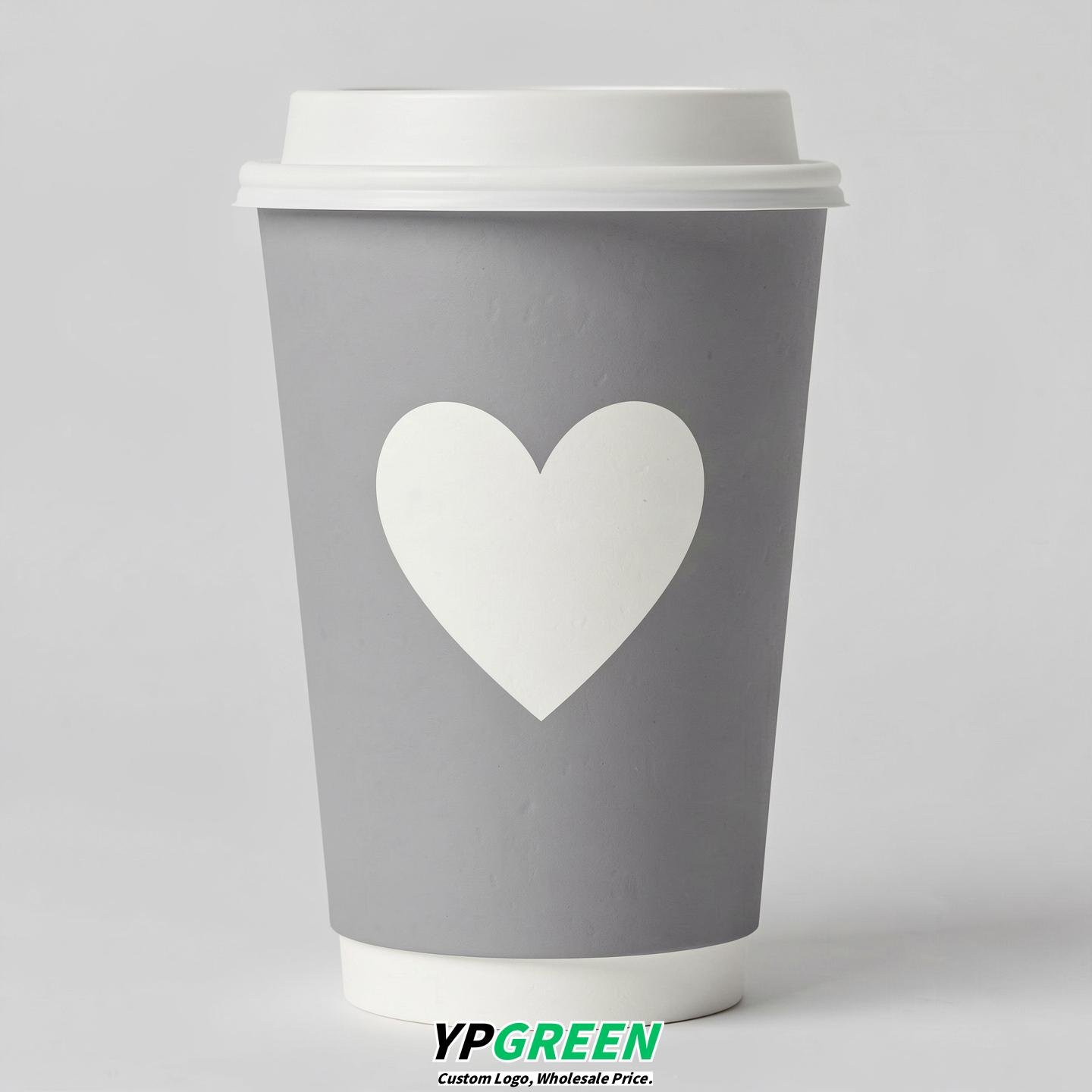 Light Slate Gray Heart Paper Cups with Lids 8-24oz