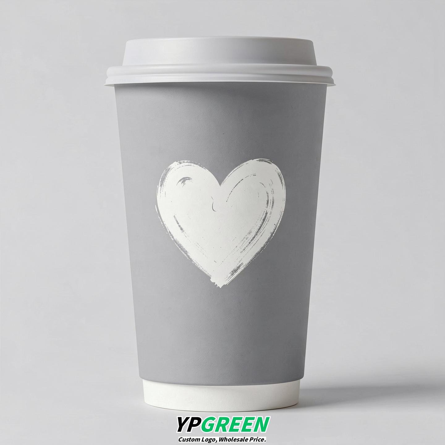 Light Slate Gray Heart Paper Cups with Lids 8-24oz