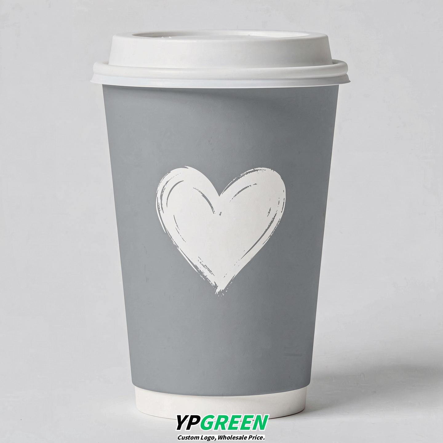 Light Slate Gray Heart Paper Cups with Lids 8-24oz