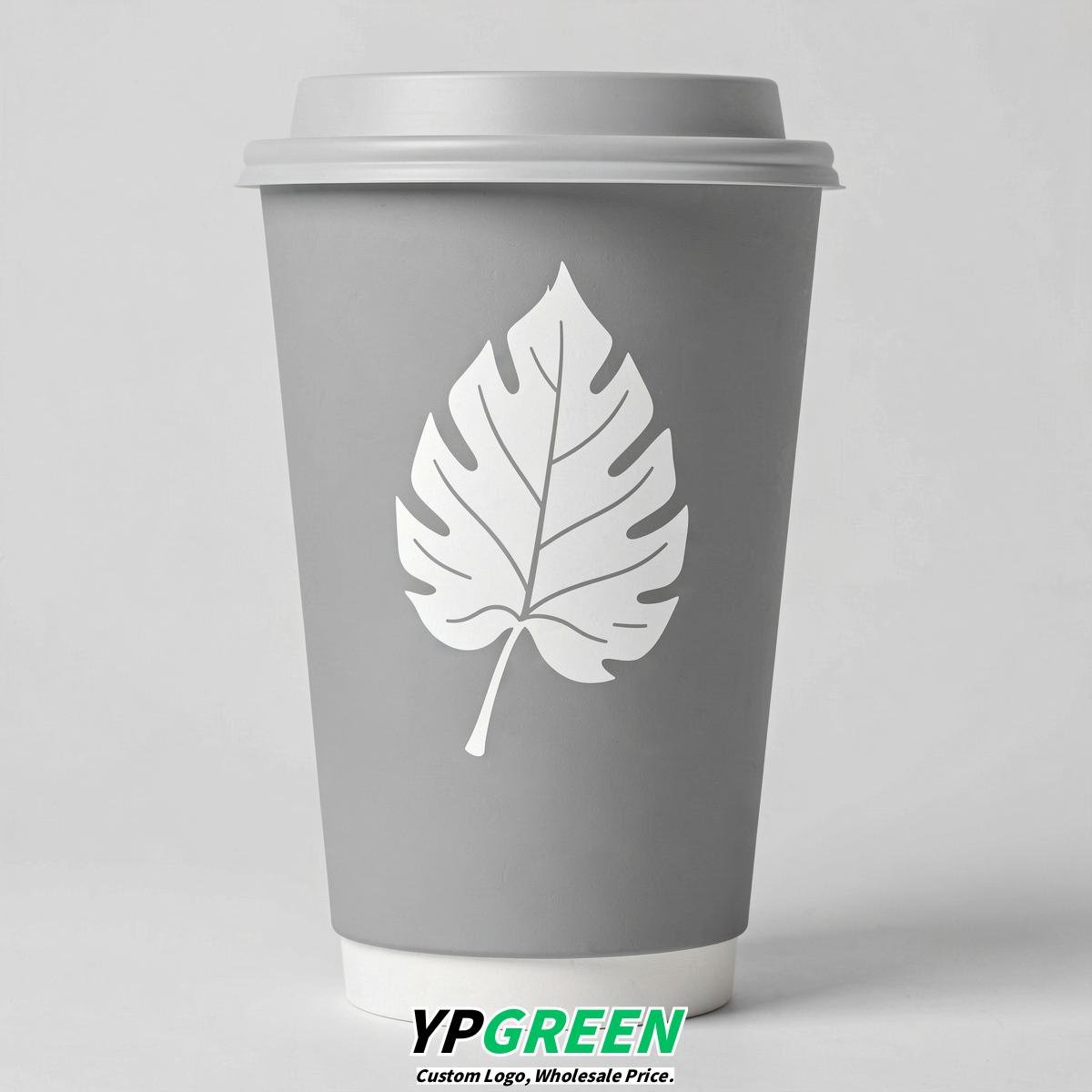 Light Slate Gray Leaves Paper Cups with Lids 8-24oz