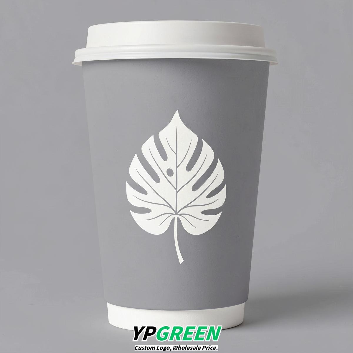 Light Slate Gray Leaves Paper Cups with Lids 8-24oz