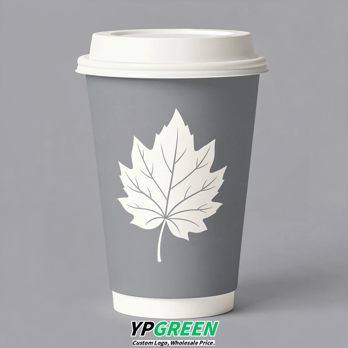 Light Slate Gray Leaves Paper Cups with Lids 8-24oz