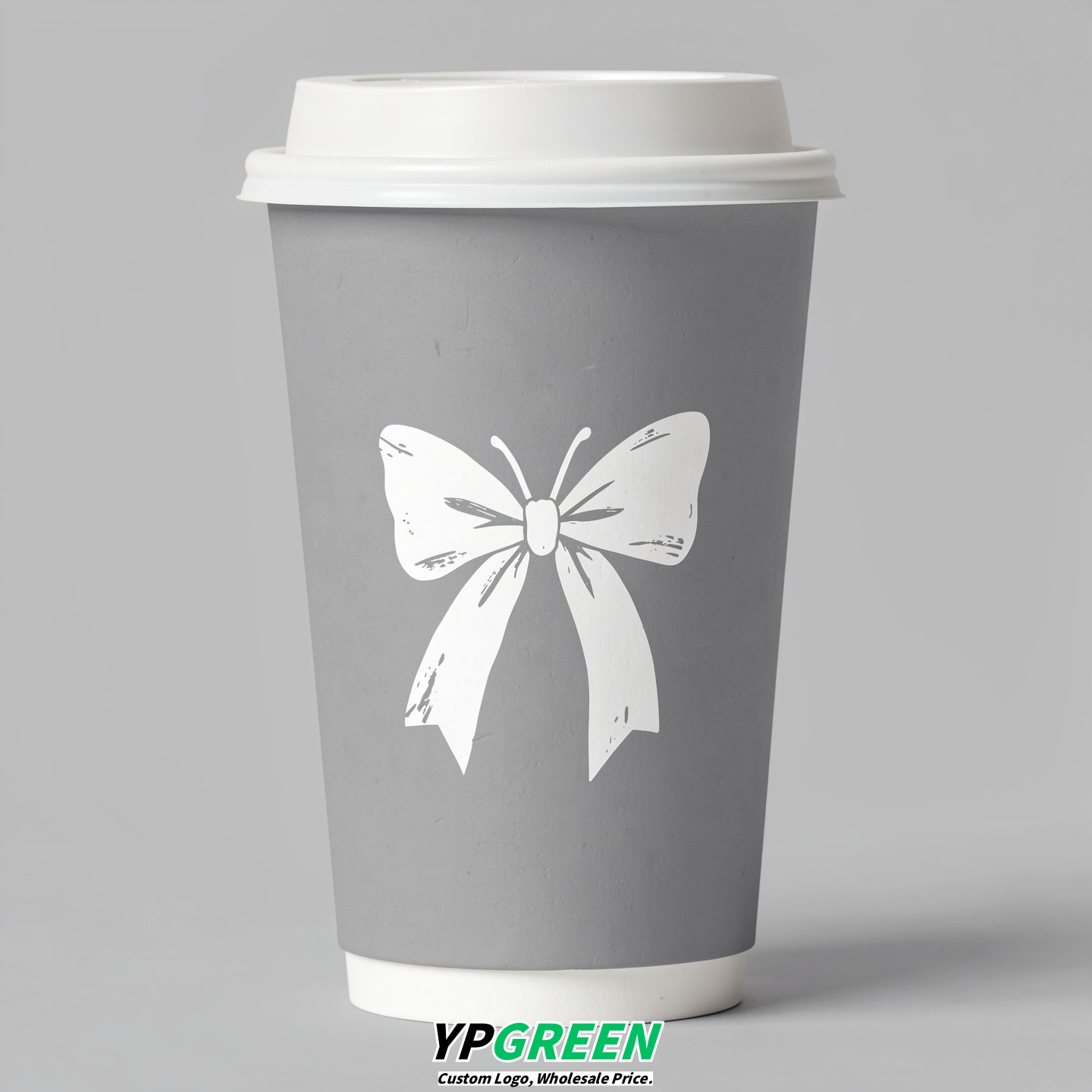 Light Slate Gray Paper Cups with Bow Logo & Lids 8-24oz Light Slate Gray Paper Cups with Bow Logo & Lids 8-24oz