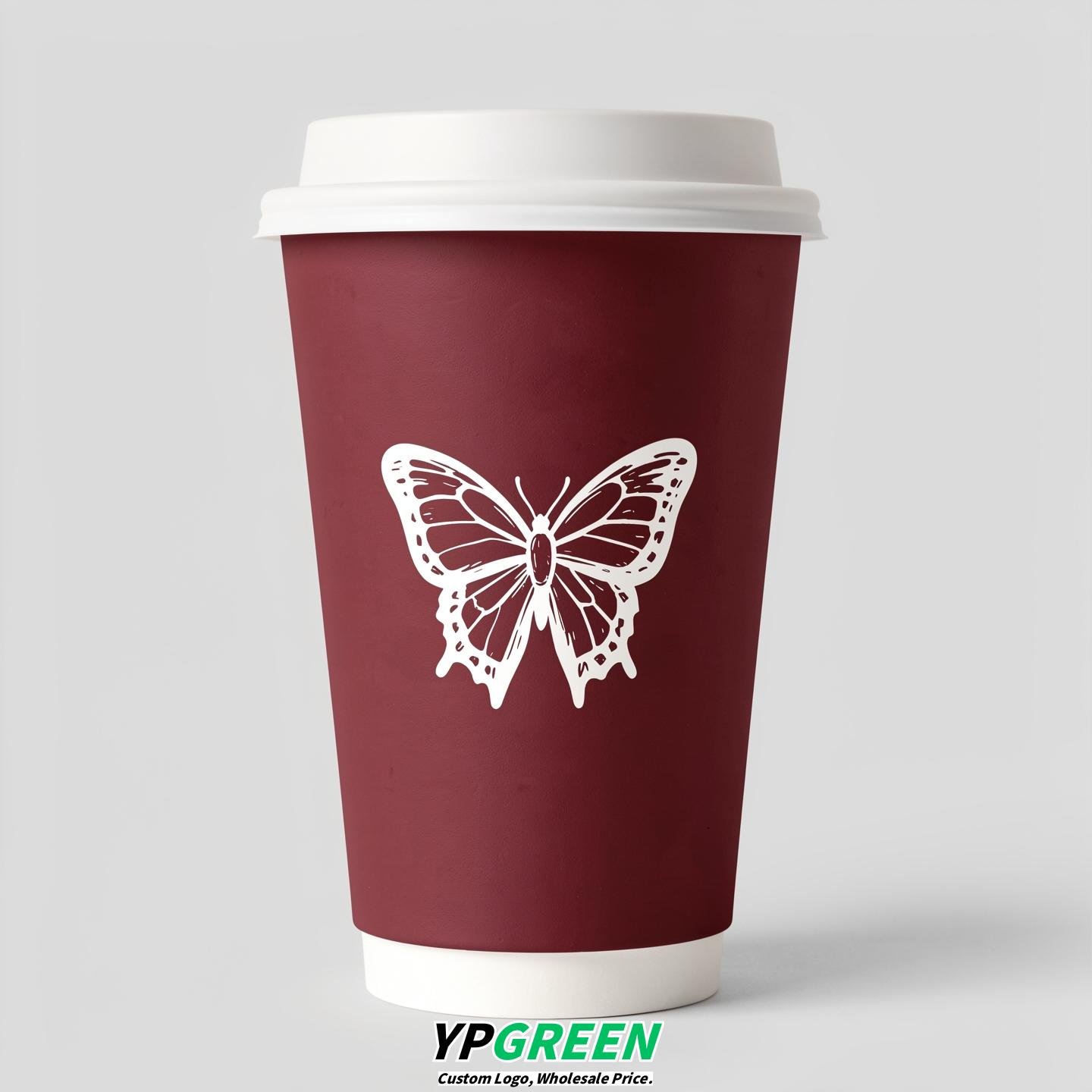 Maroon Paper Cups with Bow Logo & Lids 8-24oz Maroon Paper Cups with Bow Logo & Lids 8-24oz