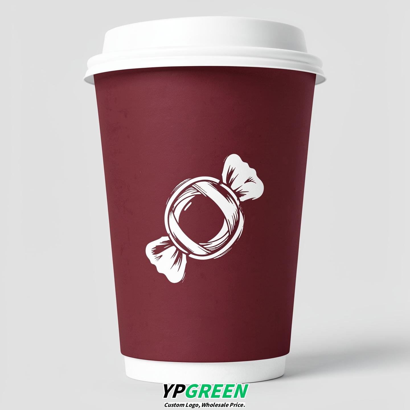 Maroon Paper Cups with Candy Logo & Lids 8-24oz
