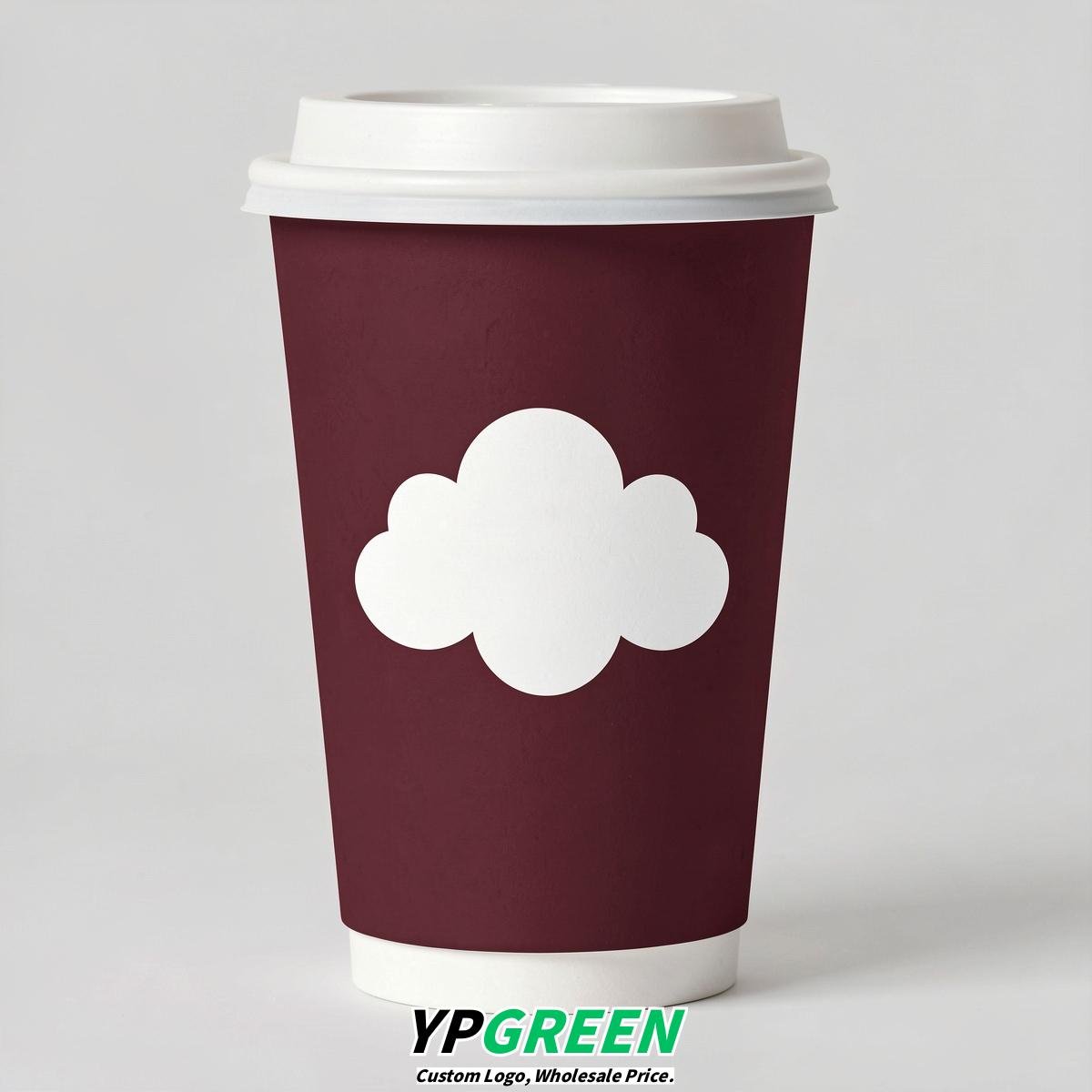 Maroon Paper Cups with Clouds Logo & Lids 8-24oz