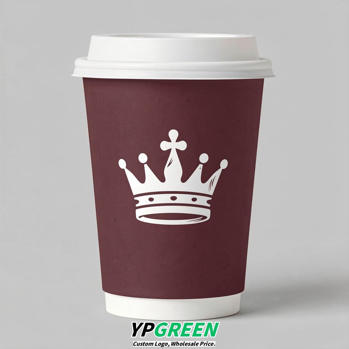 Maroon Paper Cups with Crown Design 8-24oz