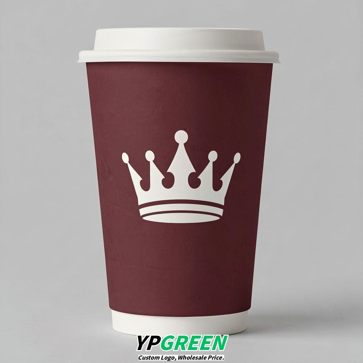 Maroon Paper Cups with Crown Design 8-24oz