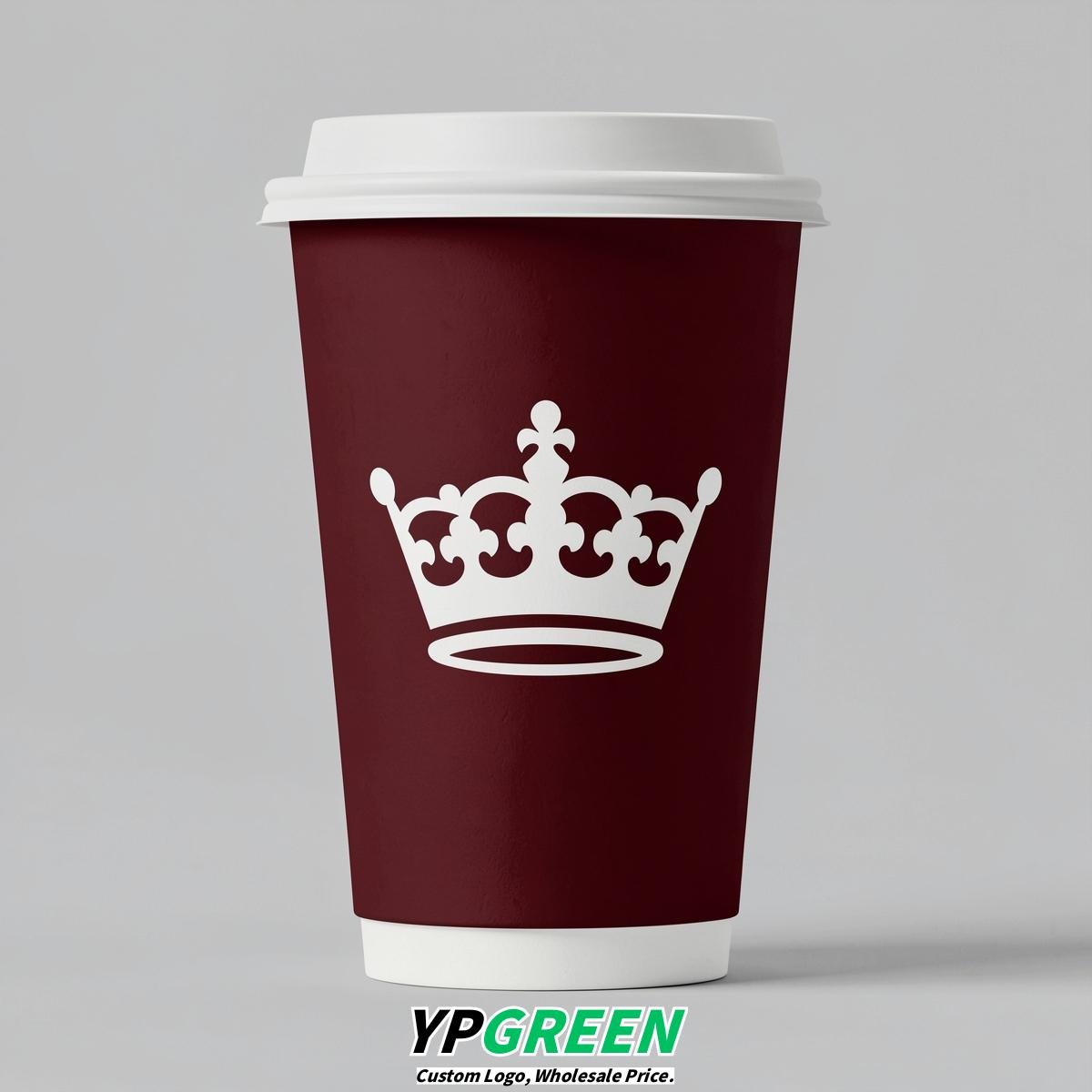Maroon Paper Cups with Crown Design 8-24oz