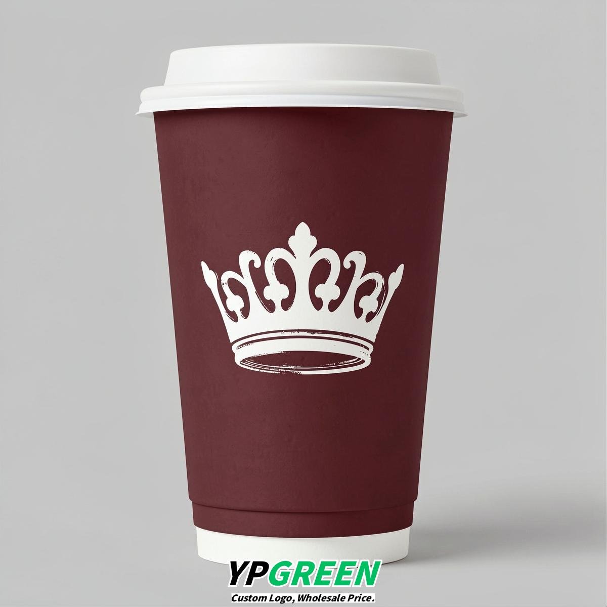 Maroon Paper Cups with Crown Design 8-24oz