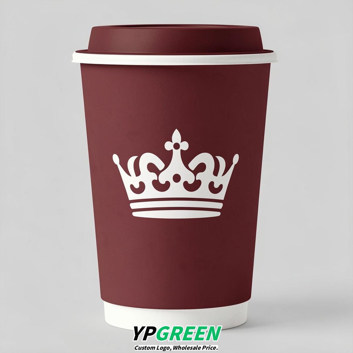 Maroon Paper Cups with Crown Design 8-24oz