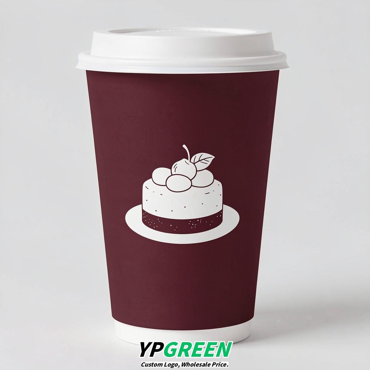 Maroon Paper Cups with Desserts Design 8-24oz