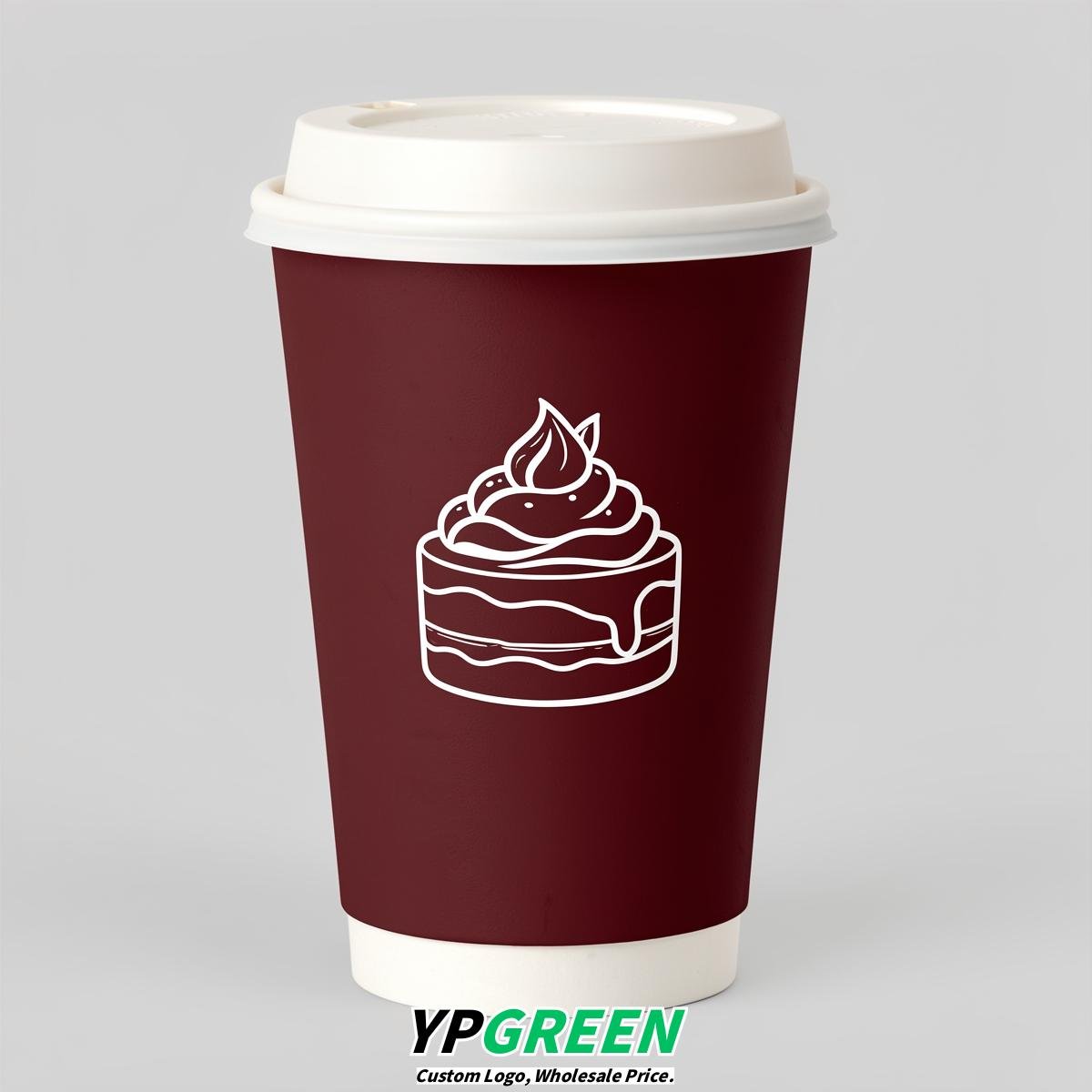 Maroon Paper Cups with Desserts Design 8-24oz