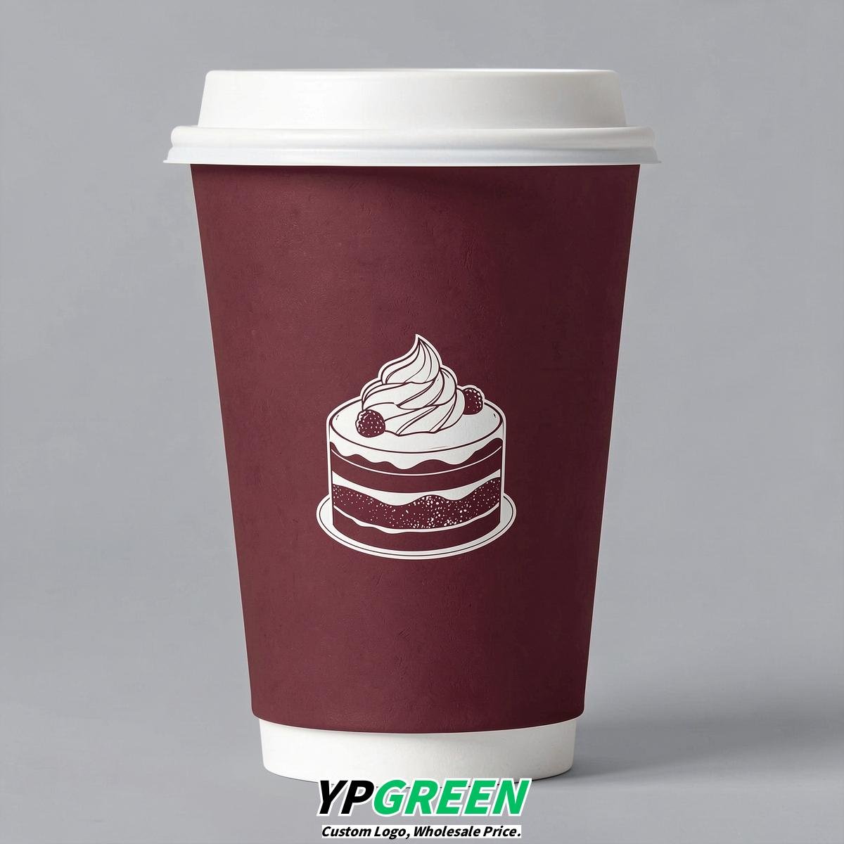 Maroon Paper Cups with Desserts Design 8-24oz