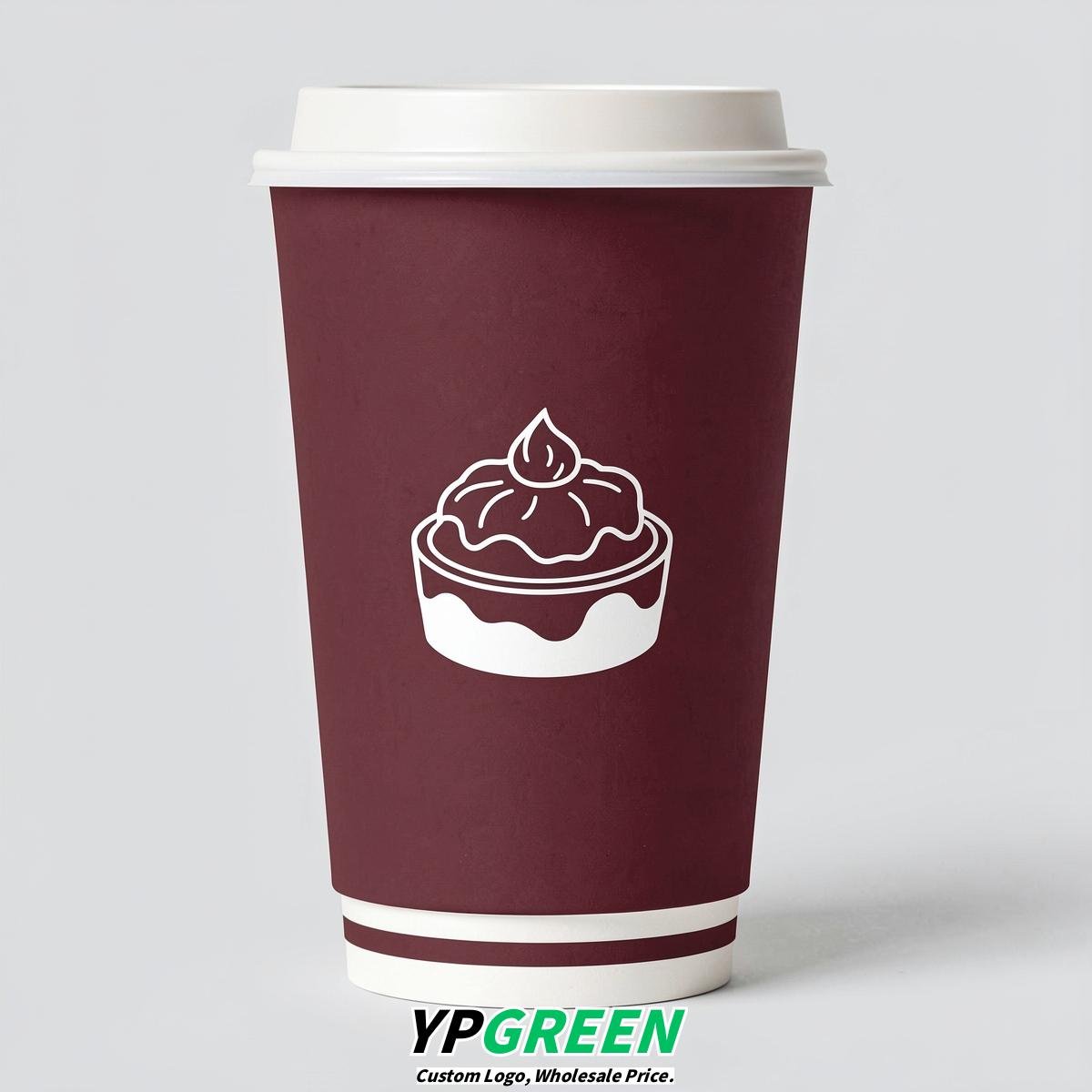 Maroon Paper Cups with Desserts Design 8-24oz