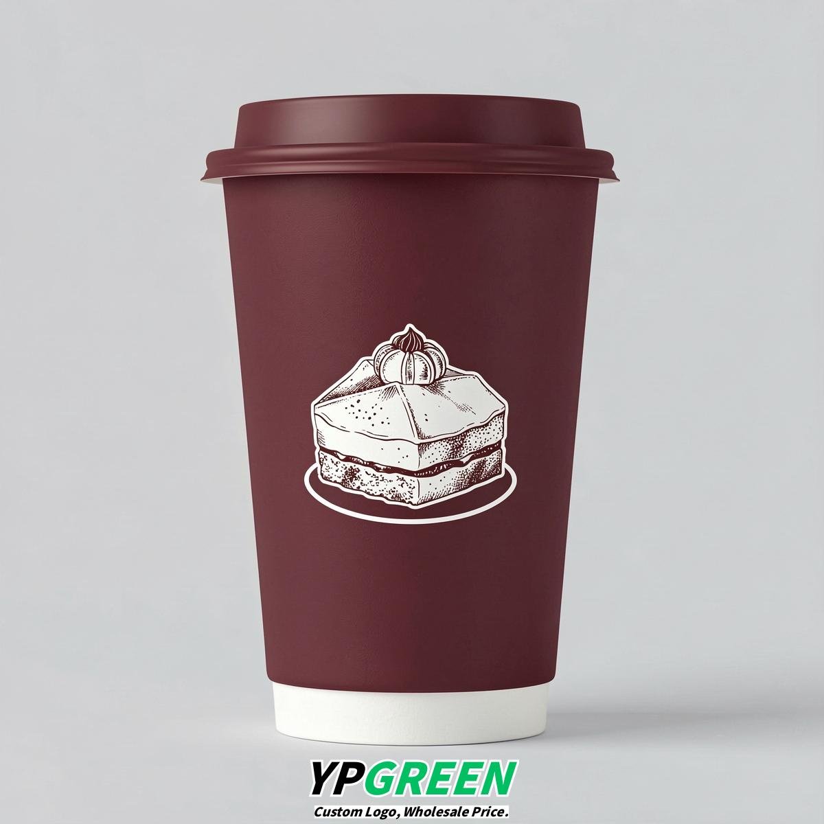 Maroon Paper Cups with Desserts Design 8-24oz