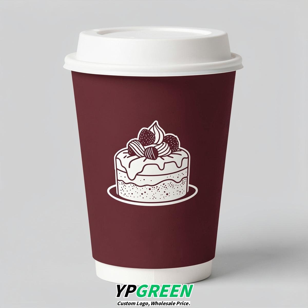 Maroon Paper Cups with Desserts Design 8-24oz