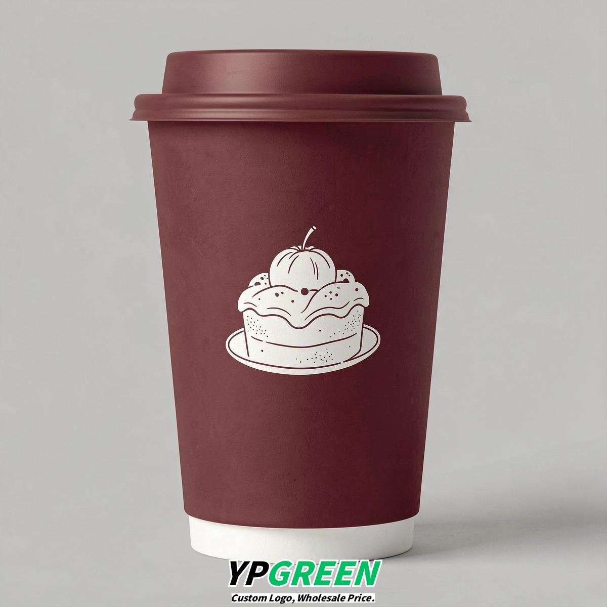 Maroon Paper Cups with Desserts Design 8-24oz