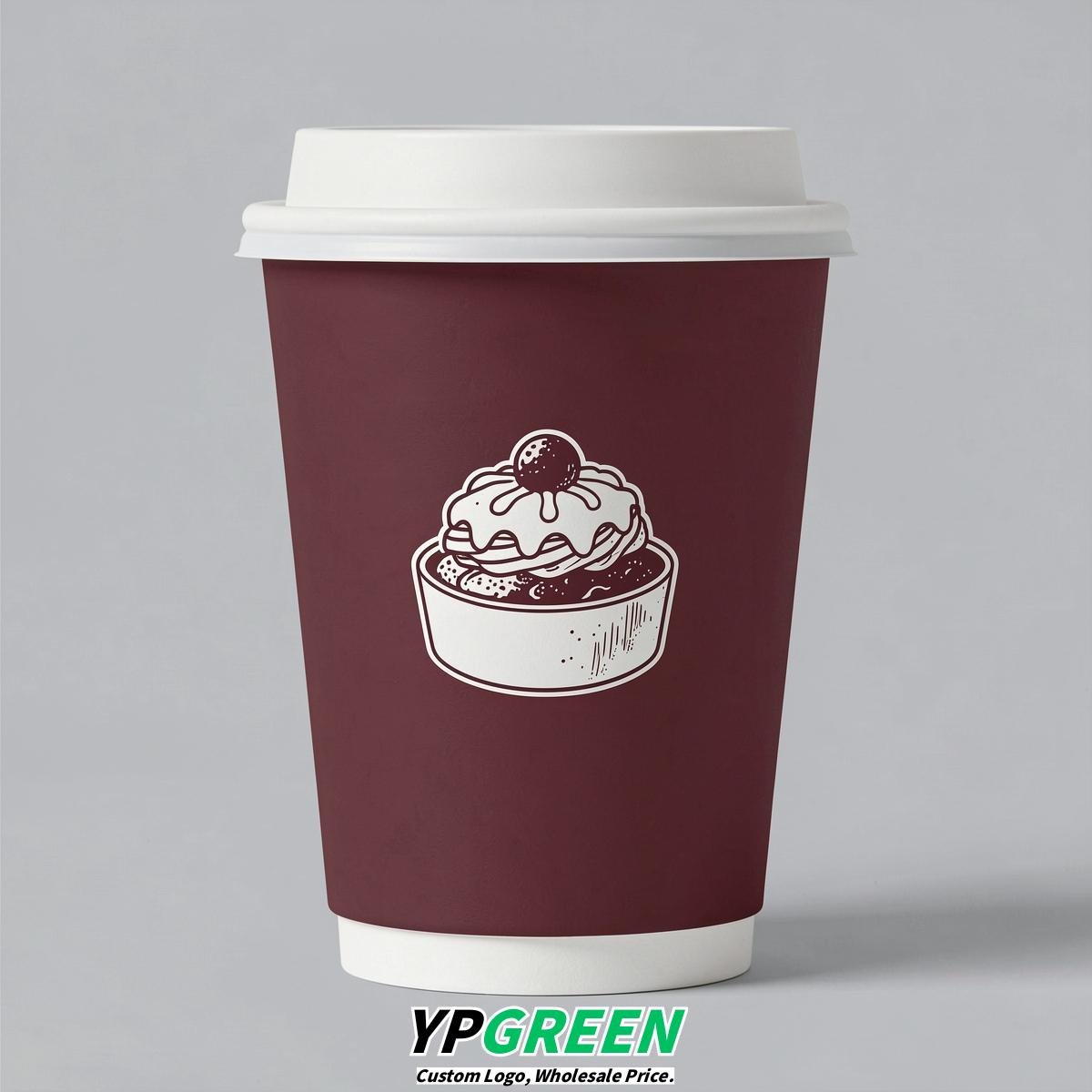 Maroon Paper Cups with Desserts Design 8-24oz