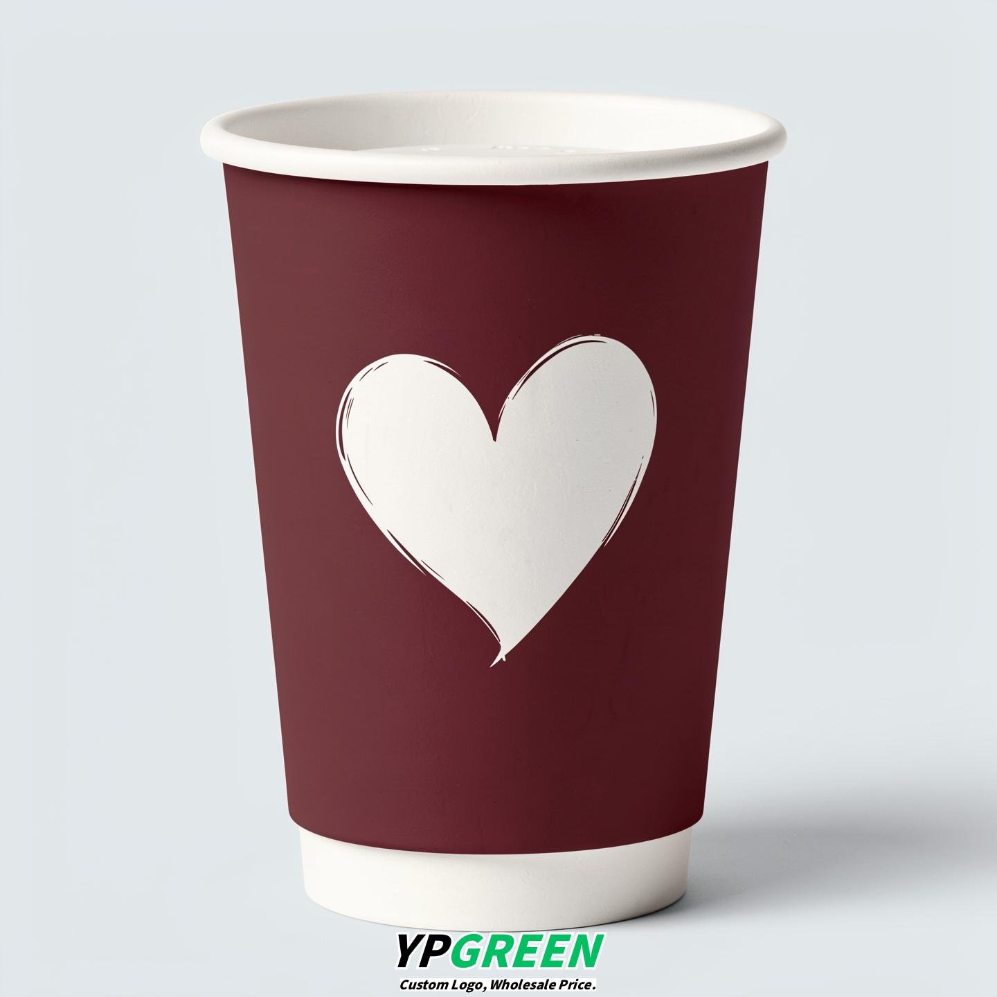 Maroon Heart Paper Cups with Lids 8-24oz