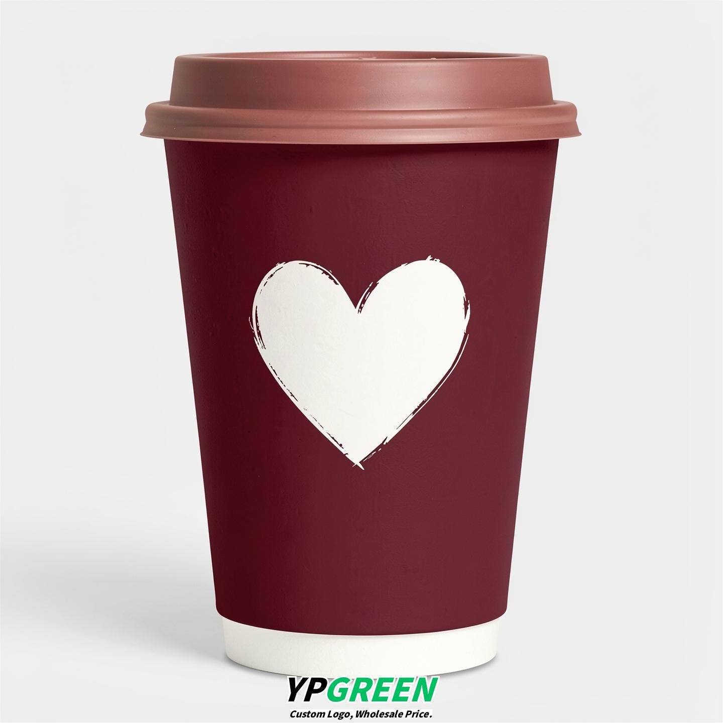 Maroon Heart Paper Cups with Lids 8-24oz