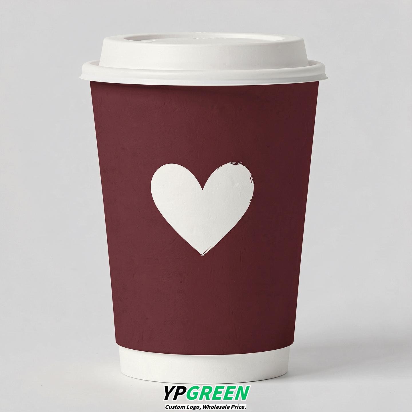 Maroon Heart Paper Cups with Lids 8-24oz