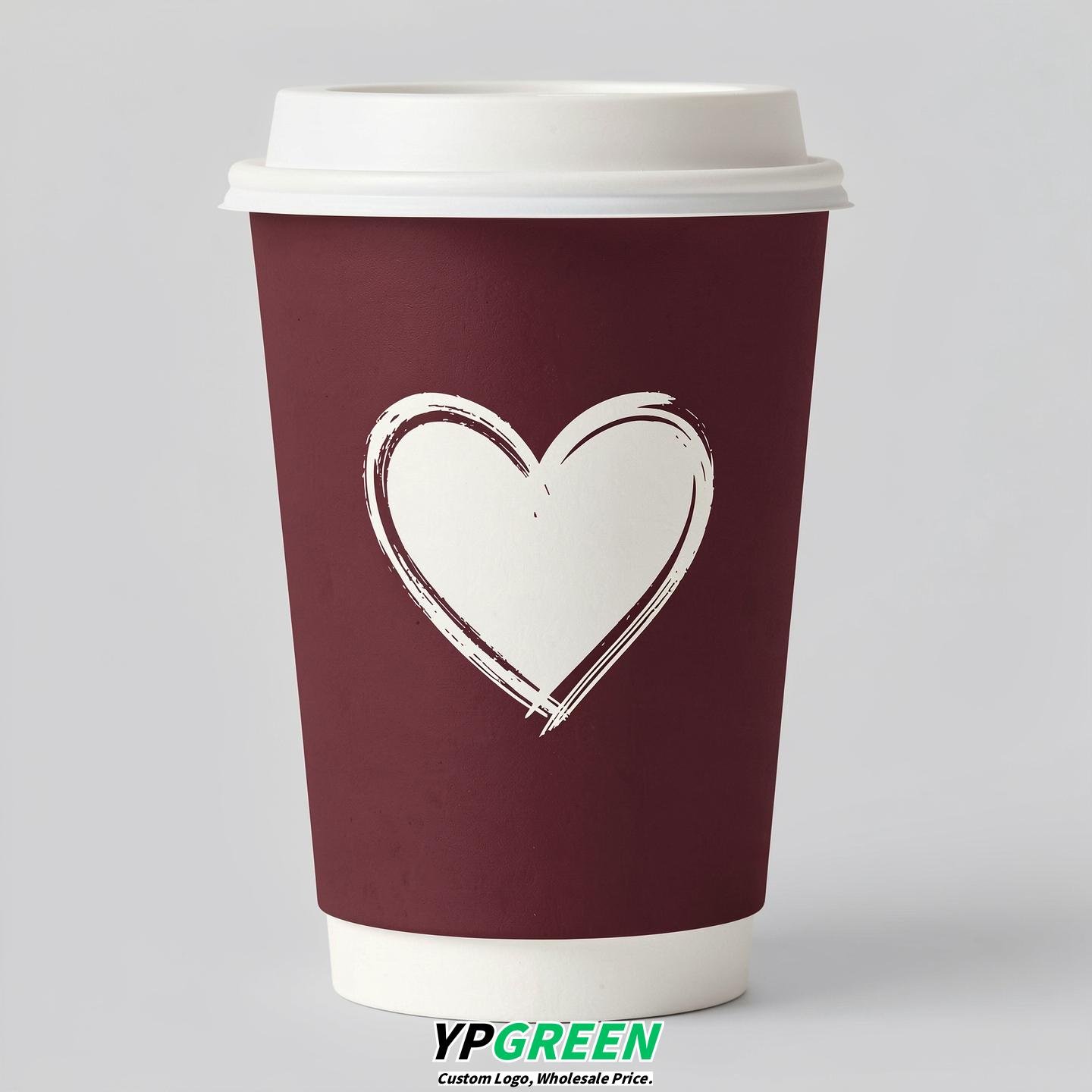 Maroon Heart Paper Cups with Lids 8-24oz