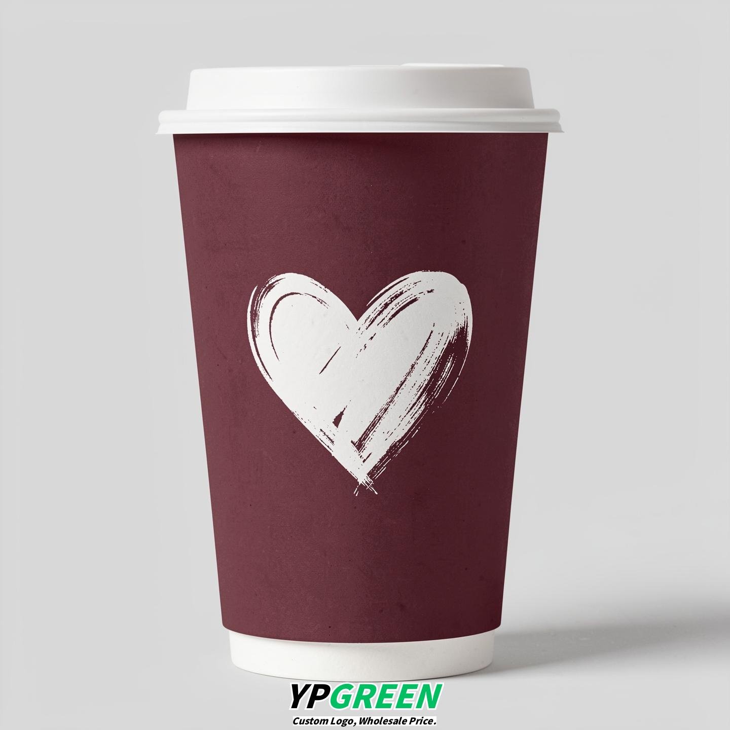 Maroon Heart Paper Cups with Lids 8-24oz