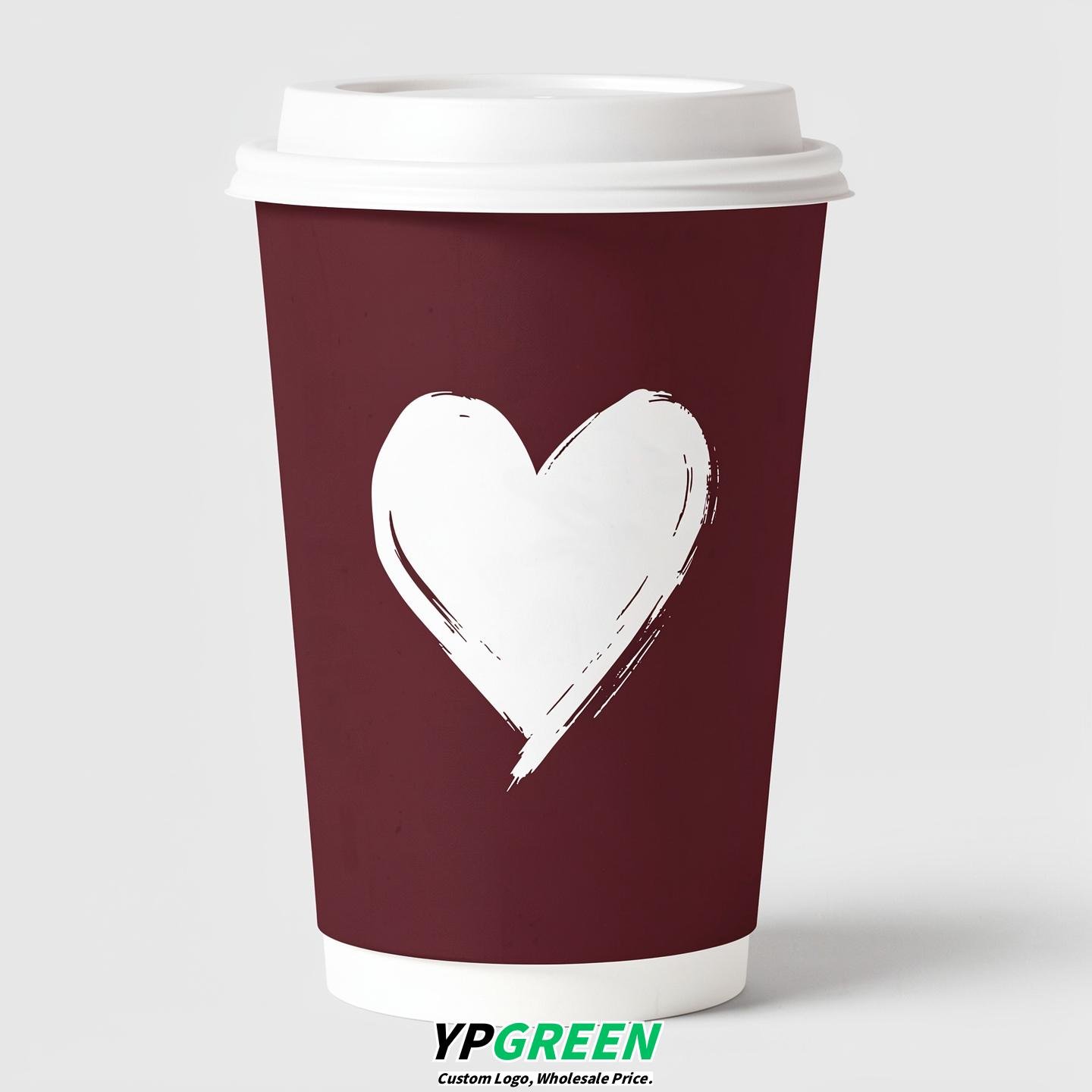 Maroon Heart Paper Cups with Lids 8-24oz
