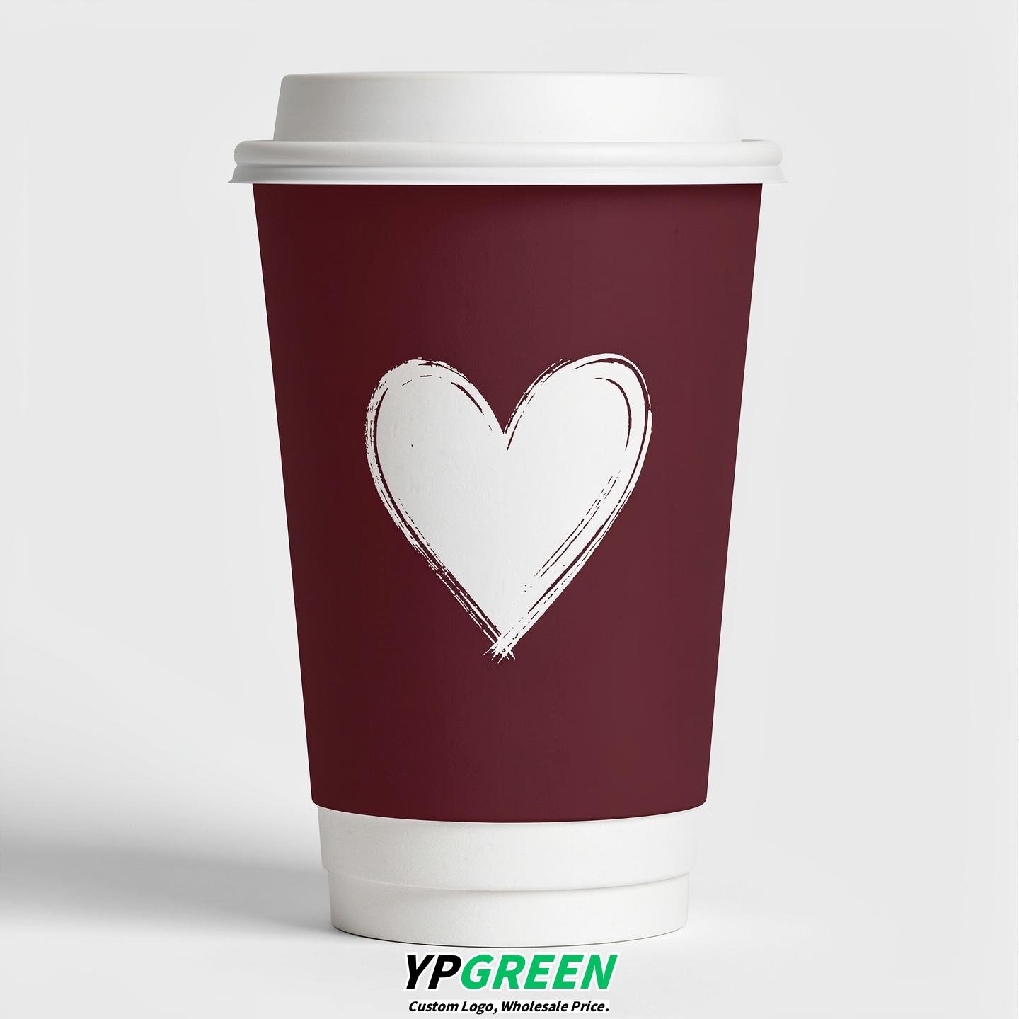 Maroon Heart Paper Cups with Lids 8-24oz