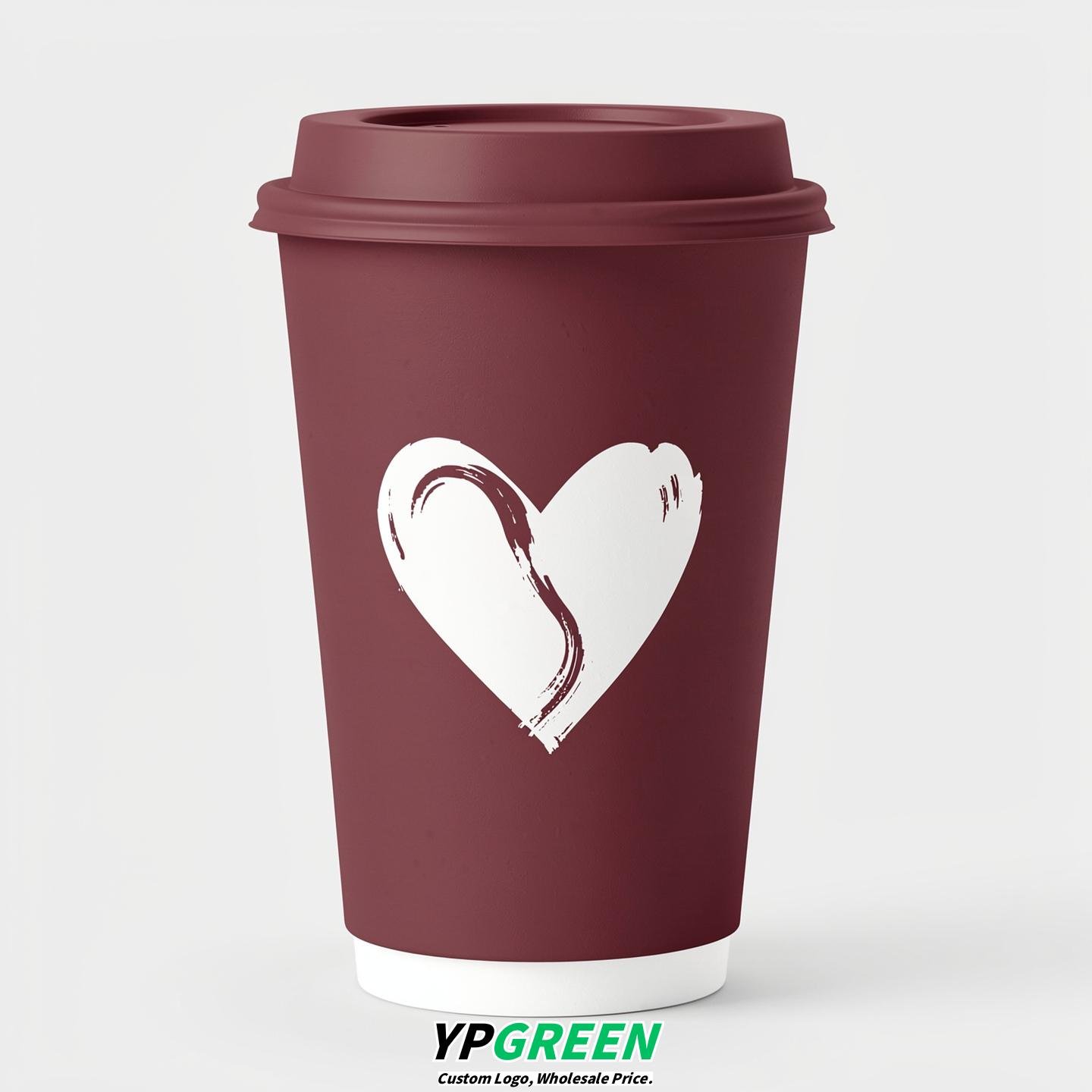 Maroon Heart Paper Cups with Lids 8-24oz Maroon Heart Paper Cups with Lids 8-24oz