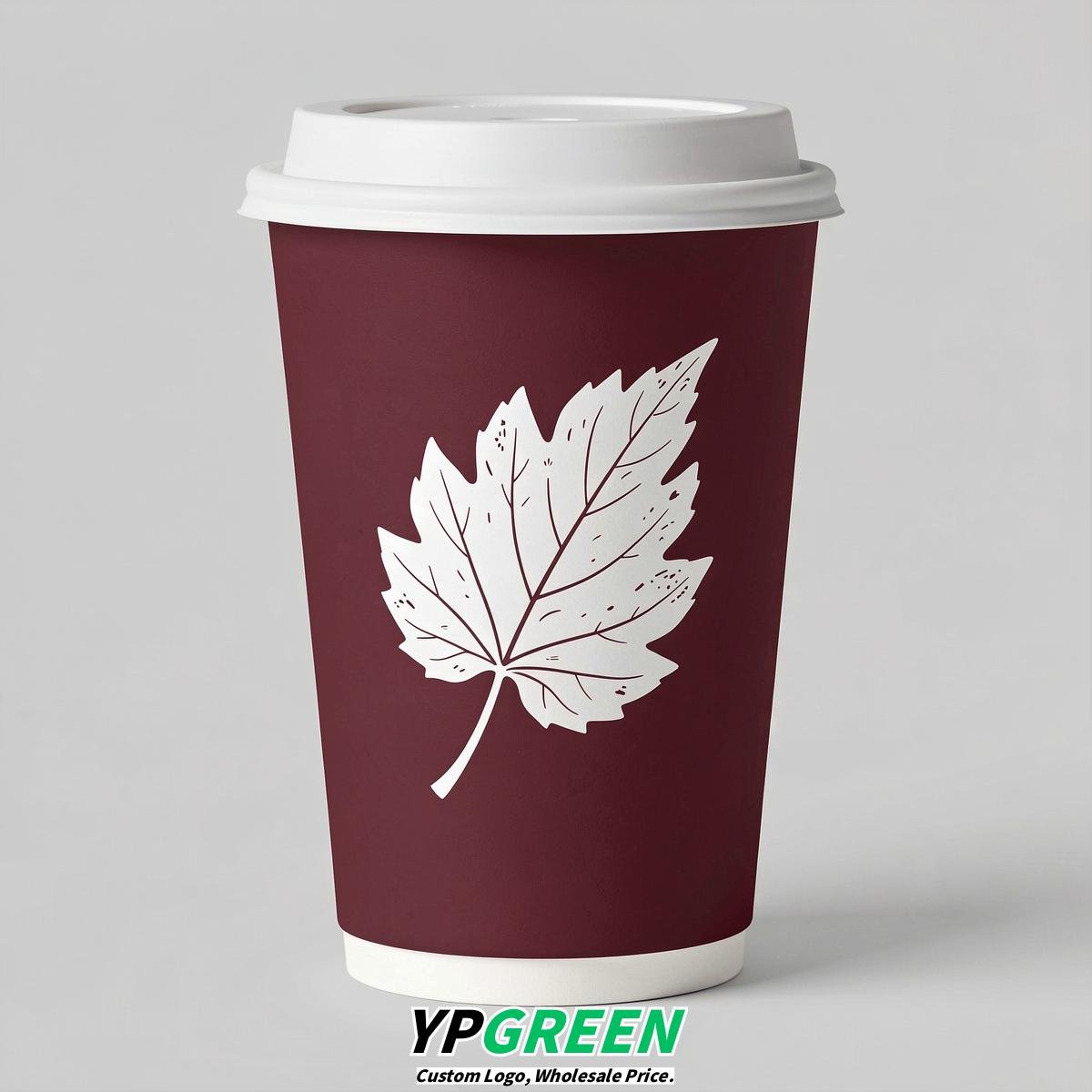 Maroon Leaves Paper Cups with Lids 8-24oz