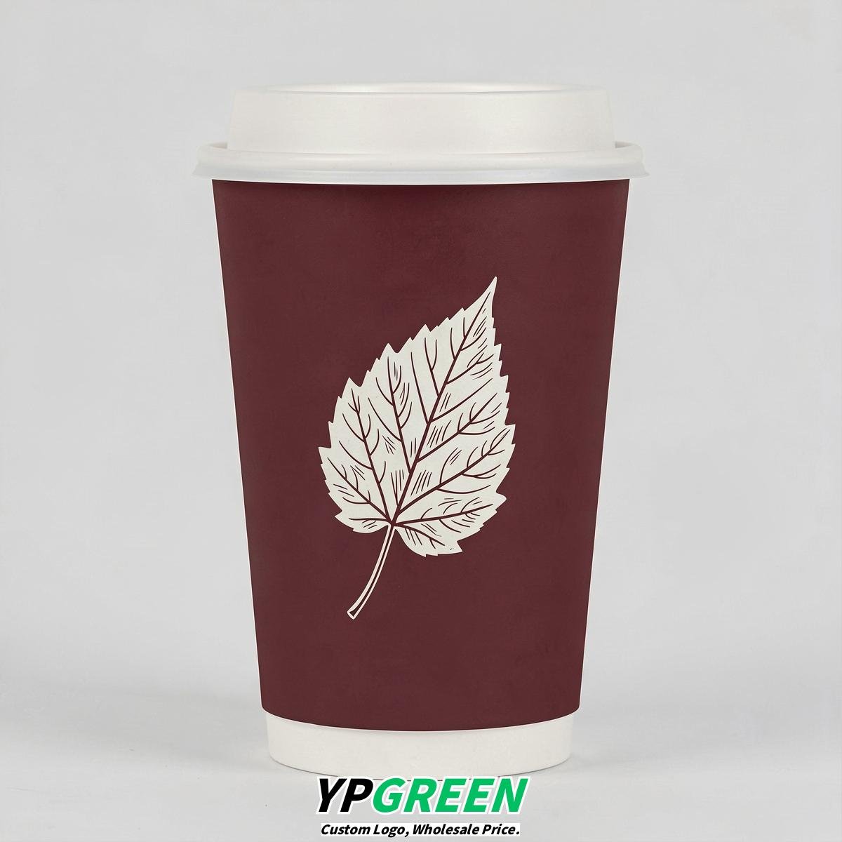 Maroon Leaves Paper Cups with Lids 8-24oz