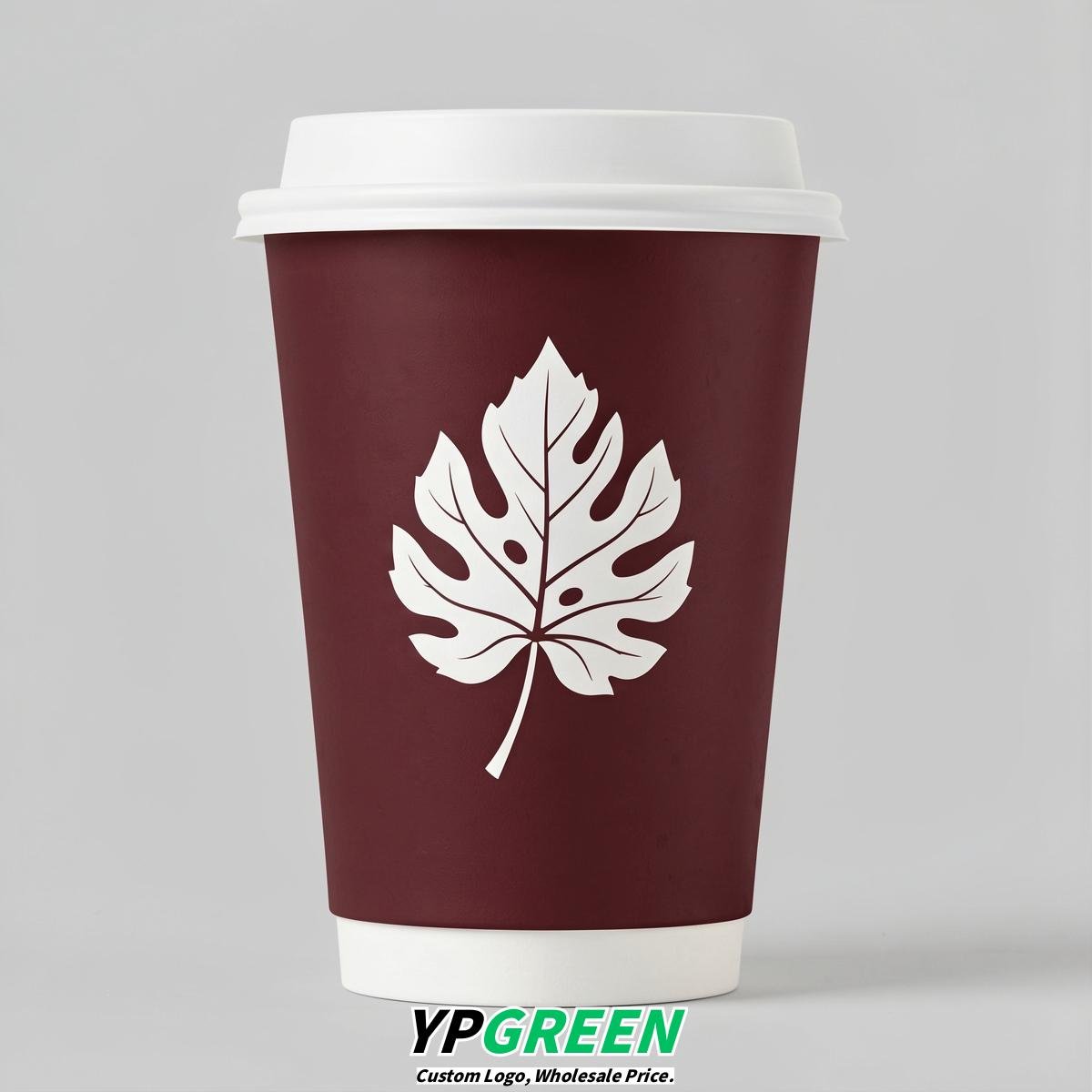 Maroon Leaves Paper Cups with Lids 8-24oz