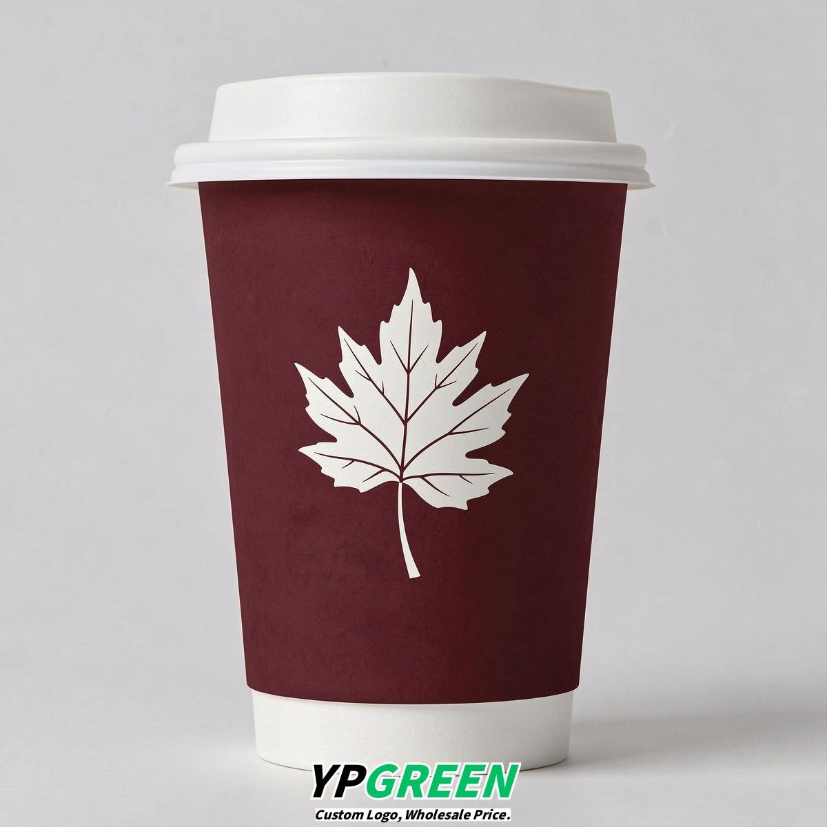 Maroon Leaves Paper Cups with Lids 8-24oz